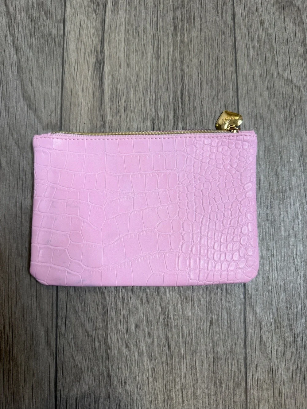 IPSY Pink Croc Embossed Faux Leather Makeup Bag Cosmetic Pouch